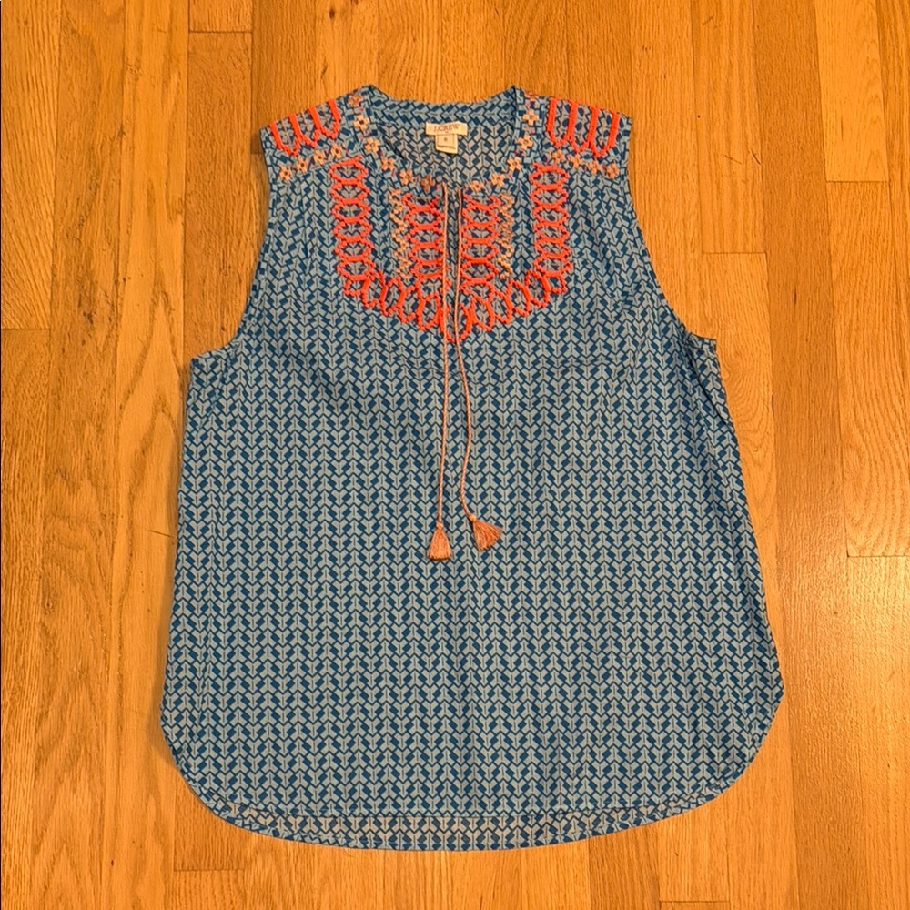 J Crew Neon Orange Embroidered Accent Bib Sleeveless Top Sz 8
